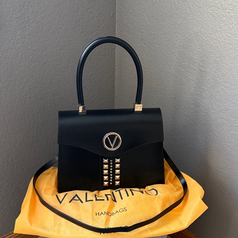 Valentino by Mario Valentino Black Satchel with Gold Studs